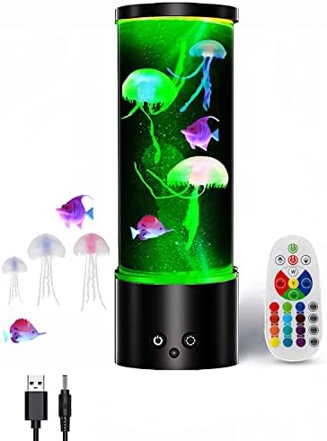 מנורת לבה מדוזה, 2022 שדרג תלת מימד דו -חיים דו -חיים מנורת טנק אקווריום מנורת שולחן עם 17 צבע משתנה