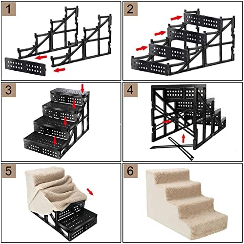 16 מדרגות כלב פלסטיק גבוהות 4 שכבות עם כיסוי נשלף, ו- 11.8 מדרגות מחמד קצף מורחבות בצפיפות גבוהה לכלבים שנפגעו,