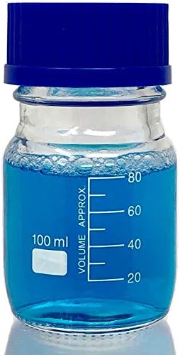 בקבוקי אחסון מדיה עגולים מזכוכית 100 מיליליטר מדעיים עם מכסה בורג ג ' ל 45, זכוכית בורוסיליקט,