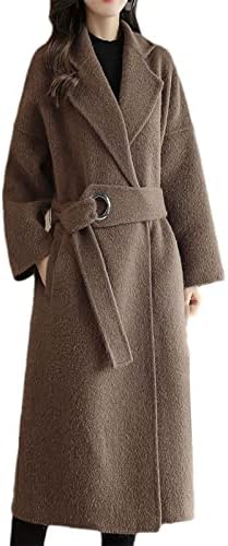 זואיף חורף משרד חגורת נשות צמר ארוך מעיל תערובת צמר מעיל צמר וז'קט מעיל מוצק רופף