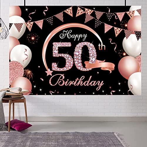 5 על 3 רגל רקע באנר יום הולדת 50 שמח עלה זהב קישוטי יום הולדת 50 לנשים 50 ספקי צד סימן יום