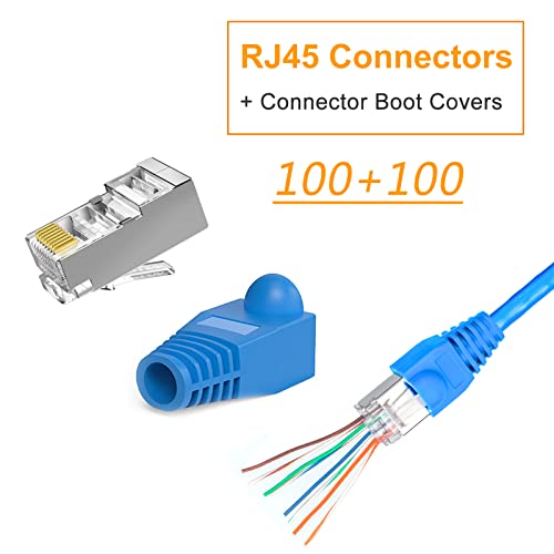 SOLSOP STP מוגן על תקעי מחבר RJ45, 50 PCS CAT6 CAT6A מעבר דרך מחברים + 50 יחידות RJ45 מגפיים