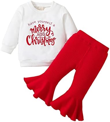 תינוקת ראשונה מתנה נערת פעוט בנות חג המולד של שרוול ארוך הדפסי מכתב חולצה חולצה חולצה סוודר פעמון תחתונות