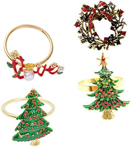 טבעת מפיות של טוינדונה 4 יחידות ריינסטון חג המולד מפית מחזיק טבעת עץ חג המולד מחזיק מפית מפיות לחופשות