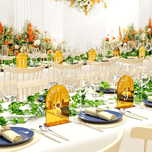 5איקס 7 מספרי שולחן אקריליק במראה זהב, נאגיסט 30 יחידות מספרי שולחן חתונה מקושתים עם מעמד לכל אירוע מסיבה,הולטל,