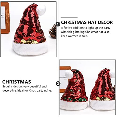 בגד גוף 1 מחשב חג המולד כובע פאייטים קצר קטיפה חג המולד כובע מבריק חג המולד כובע קישוט חג המולד