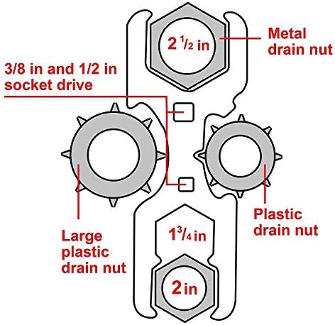 מפתח מסננת הכיור של האוטמק 3 אינסטלטורים, מתאים ל-1-3/4 אינץ'., 2 אינץ'. ו 2-1 / 2 אינץ'. ברגים אינסטלציה רב