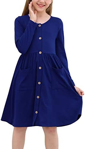 כפתור שרוול ארוך של ילדה גורליה שמלת מידי קז ' ואל אונליין עם כיסים לילדים 4-12 שנים