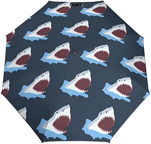 מטריית נסיעות כריש קריקטורה אטומה לרוח 3 קפלים מטרייה מתקפלת פתוחה אוטומטית לגברים נשים