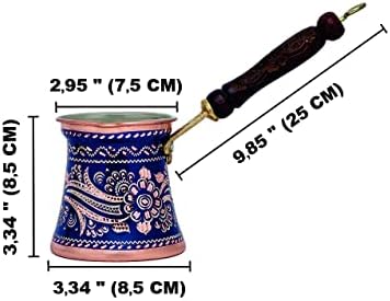 קרן מוזהבת 10 גרם סיר קפה טורקי חרוט סיר טורקי עם ידית עץ - סיר קפה ערבי מצויר, סיר קפה יווני של בריקי,