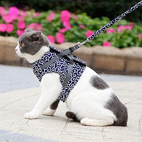 מתכוונן חתול רתם עם רצועה סט עבור הליכה בריחה הוכחת פרח דפוס רשת חתול הליכה אפוד ניילון חגורה רצועה עם מרופד ידית