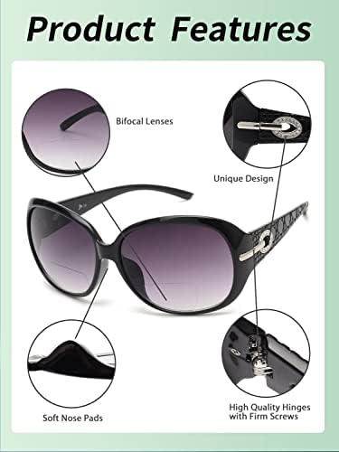 JM משקפי משקפי שמש ביפוקלים קלאסיים משקפי משקפי שמש לנשים הגנה על UV צב חיצוני ושחור +4.0