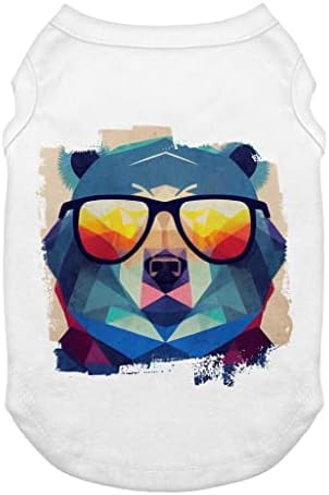 טנק כלב אמנות חיה היפסטרית - חולצת טריקו של כלב דוב - בגדי כלבים מגניבים - לבן, S