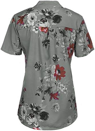 אנגונווול לנשים קיץ שרוול קצר מודפס צמרות טוניקה דקיקות כפתור חולצה מזדמן