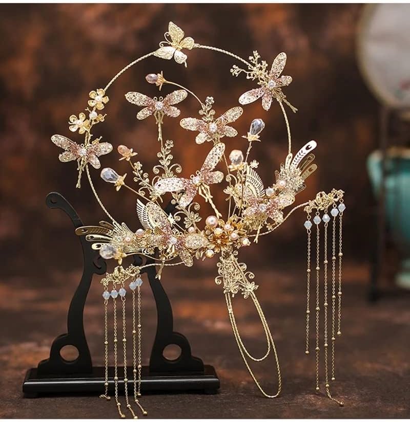 Jkuywx זרי כלה סיניים אוהדי פרחים בעבודת יד אביזרי תכשיטים מחזיק יד לחתונה