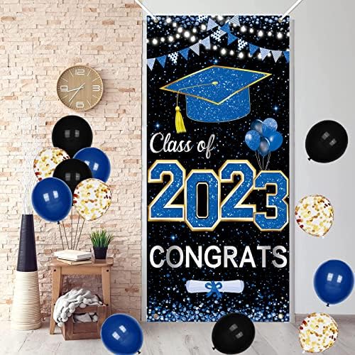 2023 קישוטי מסיבת סיום - זהב כחול מזל טוב כיתה של 2023 באנר סיום סיום שלטי מרפסת תלייה למכללת בית הספר