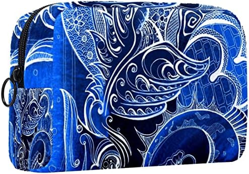 תיקי קוסמטיקה של Tbouobt תיקי איפור לנשים, שקיות נסיעות איפור קטנות, פיניקס כחול אתני ציור מסורתי