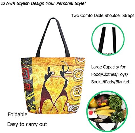 ZZWWR דפוס אישה אפריקאית אתנית במיוחד כתף קנבס גדול במיוחד תיק ידית עליון לחדר כושר ביץ 'קניות נסיעות