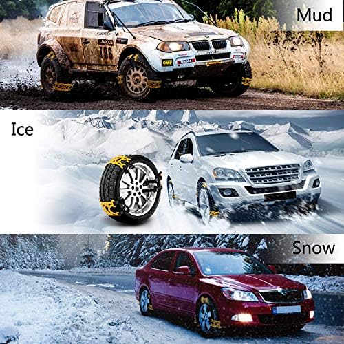 שרשראות שלג של AOHMG רכב אנטי תלוש, שרשראות צמיג מכוניות אוניברסאליות מתכווננות ניידות, שרשראות
