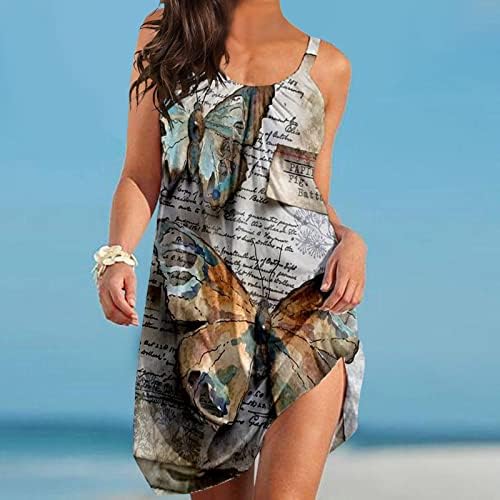 חוף שמלות לנשים קיץ מזדמן בוהו שמלה אופנתי ספגטי רצועת רופף בכושר זורם מיני שמלה ללא שרוולים סקופ