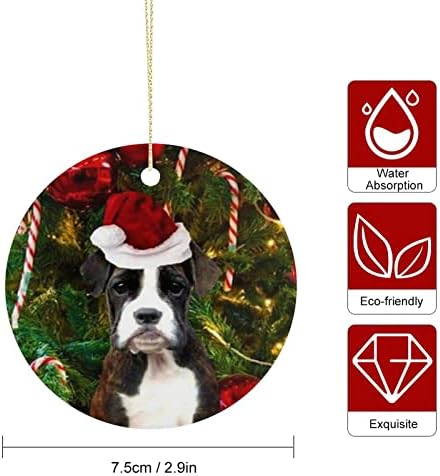 בוקסר לחג המולד כלב כלב עגול קישוטי קרמיקה עץ חג המולד קישוט תלוי עם אביזרי קרמיקה סרטים DIY DIY