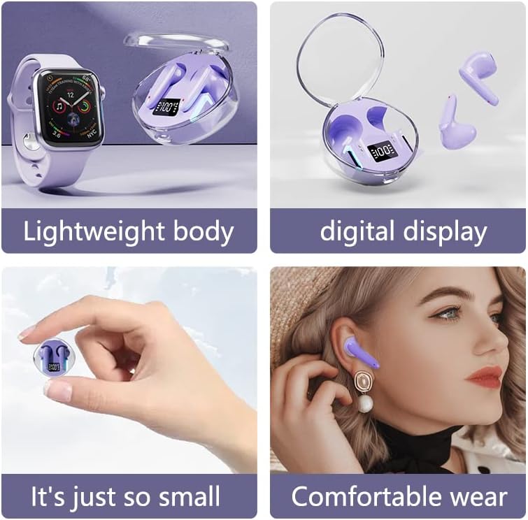 אוזניות אלחוטיות, אוזניות Bluetooth v5.3 עם מארז טעינה אלחוטי וכוח LED תצוגת אוזניות סטריאו