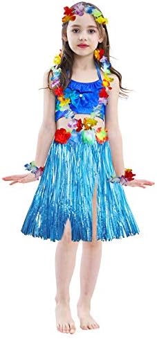 נלחם להשגת חצאית הדשא של הרקדנית ההוואי האלסטית של הילדה עם תלבושת פרחים
