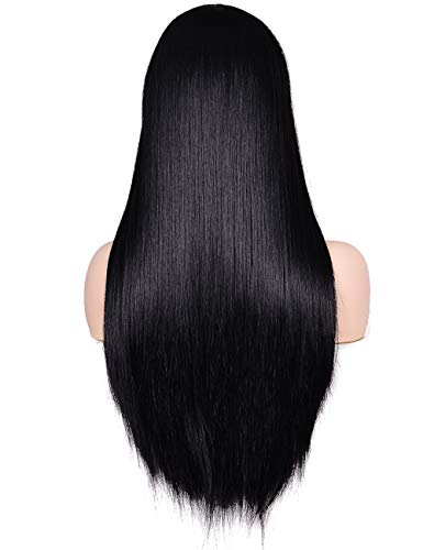 נשים של 26 ארוך ישר שחור סינטטי עמיד שיער פאות עם פוני טבעי מחפש פאה עבור נשים ליל כל הקדושים קוספליי