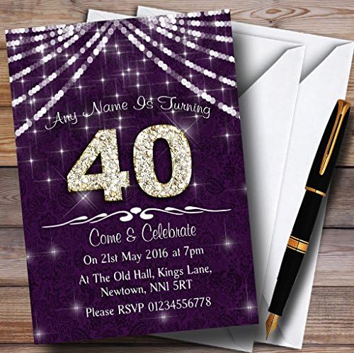 40 סגול ולבן בלינג ניצוץ מסיבת יום הולדת הזמנות בהתאמה אישית