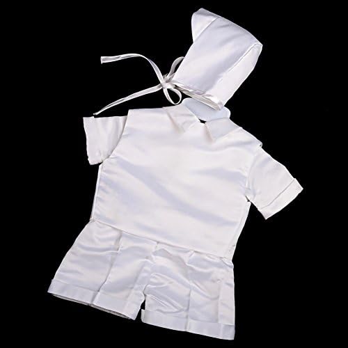 חיננית לבוש לבנים בנים טבילה טבילה בגדי בגד חליפת סאטן לבנה 4 חלקים עם שרוול קצר מצנפת