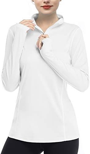 רבע רוכסן רוכסן ארוך-יבש פעיל לנשים עם שרוול ארוך UPF 50+ הגנה מפני הגנה מפני אימון חולצות UV חיצוניות