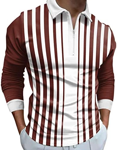 חולצות פולו לגברים של ZDDO צוואר מעלה, סתיו חורף שרוול ארוך טלאים טלאים טלאים גולף חולצה מעצבת