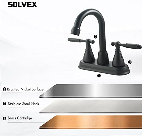 Solvex 2 ידית ברז אמבטיה שחור מט, מרכזי 4 אינץ 'ברז כיור אמבטיה ברז 3 חור אמבטיה, ברז אגן אמבטיה
