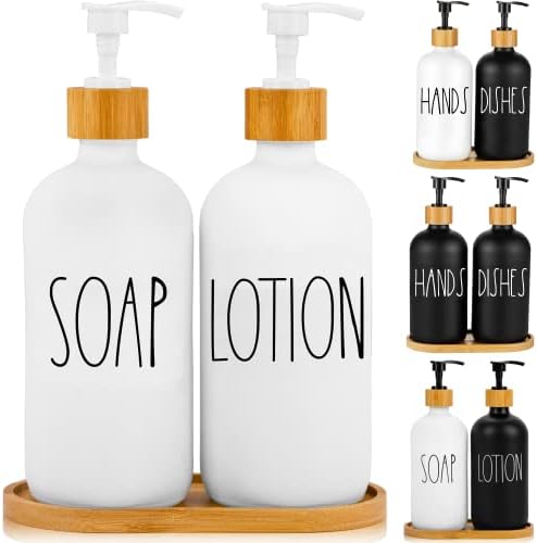 מתקן סבון סט אמבטיה על ידי אסמים בהירים יותר - סבון ידיים ומתקן קרמים עם מגש - סט ומשאבה של סבון אמבטיה מזכוכית