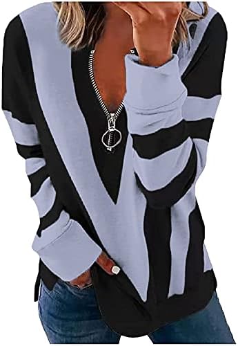 ארוך שרוול חולצות לנשים, טרנדי 2023 מזדמן טלאים מודפס רוכסן עם צווארון רופף חולצה בסוודרים
