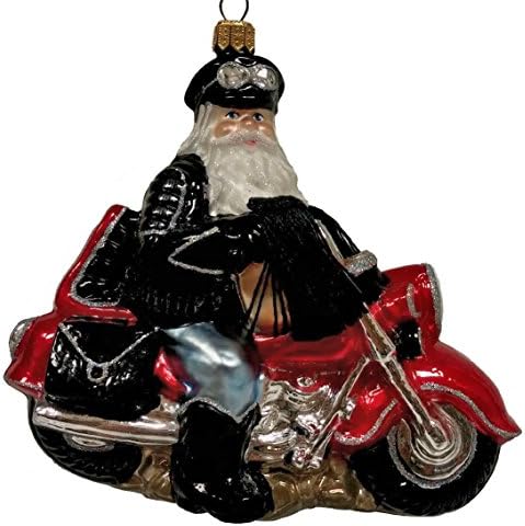 אופנוע רוכב אופנוען סנטה עם גדילים פולני זכוכית עץ חג המולד קישוט