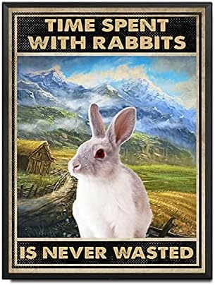 Ynrbgdfr פח שלט פח זמן בילוי עם ארנבים הוא לעולם לא מבוזבז רטרו שלט מתכת יום פסחא קיר עיצוב פח שלטי