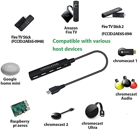 4-Port Micro USB Hub מתאם כבלים OTG למקל אש 4K, Raspberry Pi Zero, PlayStation Classic, Sega Genesis