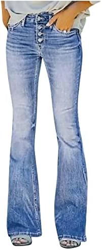 פלוס גודל נשים בגודל ג'ינס תחתון, אבזם אופנה דקיק ג'ינס מתלקח, ג'ינס דק במצוקה עם כיסים