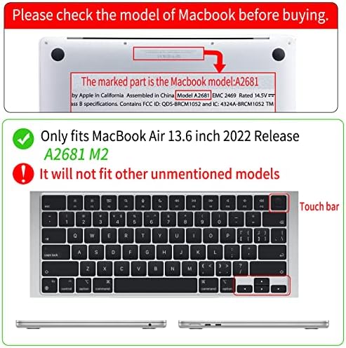 מארז מחשב נייד ווטברו תואם ל- MacBook Air 13.6 אינץ '2022 שחרור M2 A2681, צבע פלסטיק פלסטיק