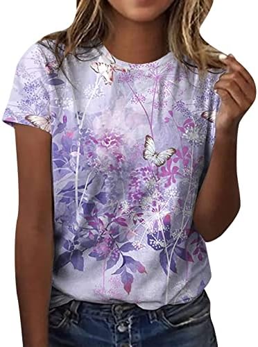 חולצות טי אתלטיות של נשים קיץ אופנה פרפר דיגיטל הדפס דיגיטלי צוואר עגול צוואר קל חולצה משקל ארוך