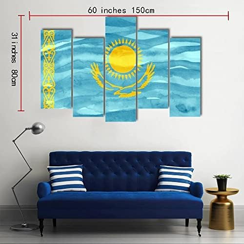 דגל Ergo Plus of Kazahstan קיר אמנות מדהים ציור מתוח מוכן לתלות לעיצוב הבית - מושלם לקיר גלריית הסלון