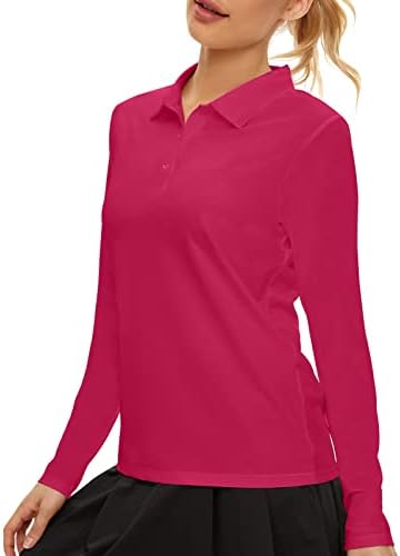חולצת גולף לנשים חולצת פולו שרוול ארוך UPF50+ הגנת שמש לחות מפתחת חולצת פולו גולף יבש מהיר