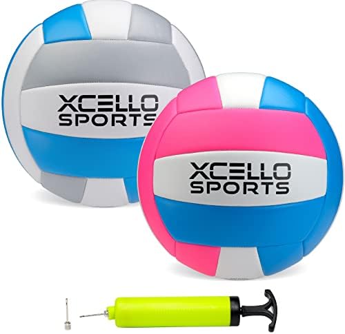 XCELLO כדורעף ספורט גרפיקה מגוונת עם משאבה כחולה/אפור/לבן, כחול/ורוד/לבן