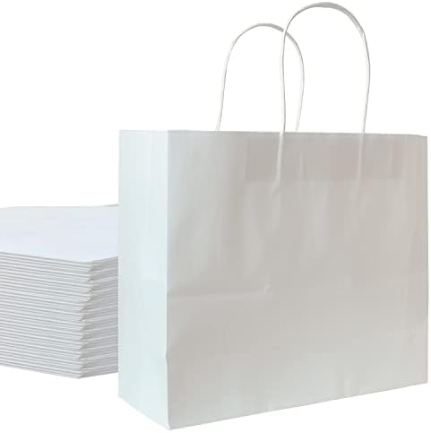 50 יחידות שקית מתנה נייר קראפט לבן 12.2/ט4.73/שעה 9.8 אינץ', נייר קראפט מעובה, קשיחות גבוהה, כושר נשיאה חזק,