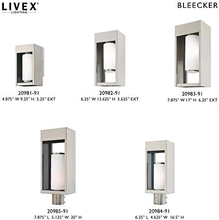 תאורת Livex 20983-91 Bleecker - פנס קיר חיצוני אחד בהיר עם זכוכית לבנה של סאטן אופל, בחר גימור: