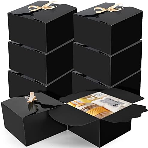 זספנג 16 יחידות קופסאות מתנה עם מכסים,קופסאות מתנה שחורות בגודל 8 על 8 על 5 אינץ ' עם סרטים,קופסת