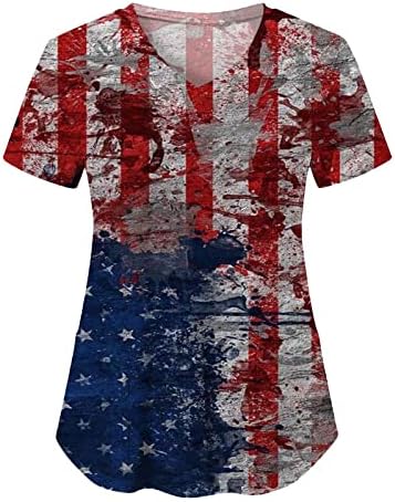 4 ביולי חולצות טי לנשים דגל ארהב קיץ חולצת טי עם שרוול קצר עם 2 כיסים חולצות בגדי עבודה מזדמנים לחג