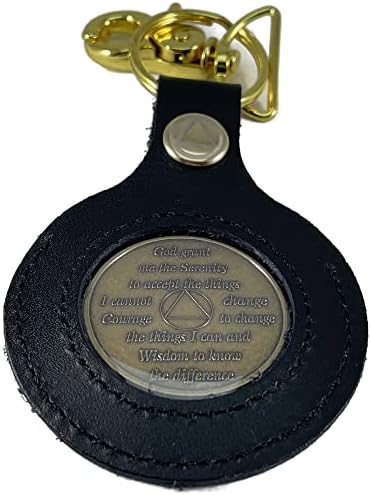 פיכחון מנטה עור א. א. מדליון מחזיק מפתחות-פיכחון שבב / מטבע / אסימון מפתח שרשרת-שחור / כסף