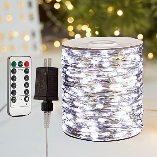 Zeluxdot אורות פיות לבנים מגניבים 100ft אורך אורך חוט כסף LED אורות מיתר חוט 300 LED 8 מצבים לחתונה מקורה עץ